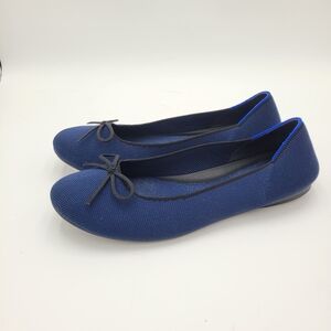Rothy's Navy Blue Round Toe Ballet Slippers Flats with Bow size 8.5